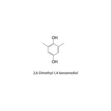2,6-Dimetil-1,4-benzenediol iskelet yapısı. Benzenediol bileşik şematik çizim. Basit diyagram, kimyasal formül..