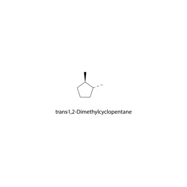 Trans-1,2-Dimetilsiklopentan iskelet yapısı. Cycloalkane bileşik şematik illüstrasyon. Basit diyagram, kimyasal formül..