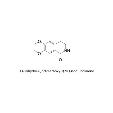 3,4-Dihydro-6,7-dimethoxy-1 (2H) -izoquinolinone iskelet yapısı. İzokinolin bileşik şematik illüstrasyon. Basit diyagram, kimyasal formül..