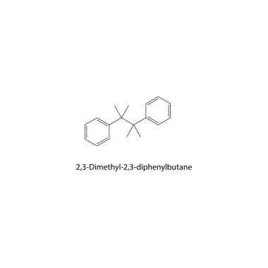 2,3-Dimetil-2,3-difenilbütan iskelet yapısı. Diphenylbütan bileşik şematik çizim. Basit diyagram, kimyasal formül..