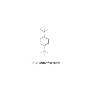 1,4-Di-tert-butylbenzene skeletal structure. Branched aromatic hydrocarbon compound schematic illustration. Simple diagram, chemical formula.