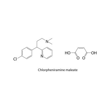 Klorpheniramine maleate iskelet yapısı. Basit diyagram, kimyasal formül.. 