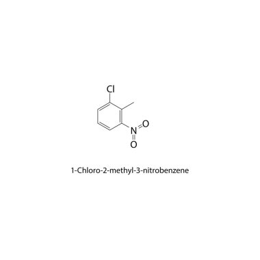 1-kloro-2-metil-3-nitrobenzen iskelet yapısı. Nitroaromatik halojenli bileşik şematik çizim. Basit diyagram, kimyasal formül..