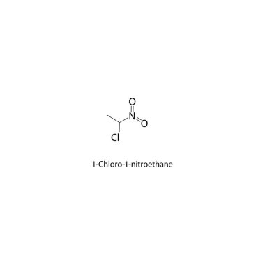 1-Chloro-1-nitropropan iskelet yapısı. Halüsinasyon görmüş nitroalkan bileşik şematik çizim. Basit diyagram, kimyasal formül..