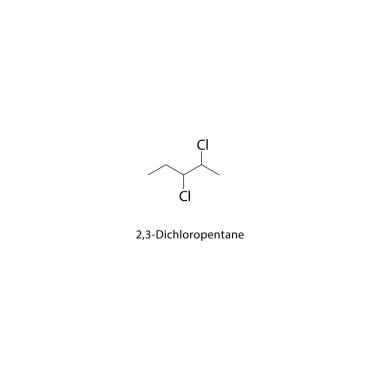 2,3-Dichloropentane iskelet yapısı. Halojen alkan bileşik şematik çizim. Basit diyagram, kimyasal formül..