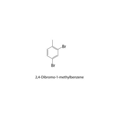 2,4-Dibromo-1-methylbenzene skeletal structure. Halogenated aromatic compound schematic illustration. Simple diagram, chemical formula.