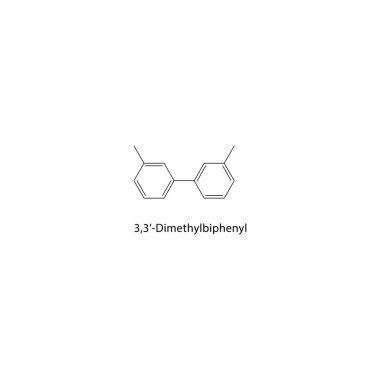 3,3-Dimethylbiphenyl iskelet yapısı. Bifenil bileşik şematik çizim. Basit diyagram, kimyasal formül..