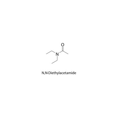 N, N-Diethylacetamide iskelet yapısı. Çözücü bileşik şematik illüstrasyonun ortasında. Basit diyagram, kimyasal formül..