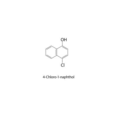 4-Chloro-1-naphthol iskelet yapısı. Halüsinasyonlu polisiklik fenol bileşik şematik çizim. Basit diyagram, kimyasal formül..