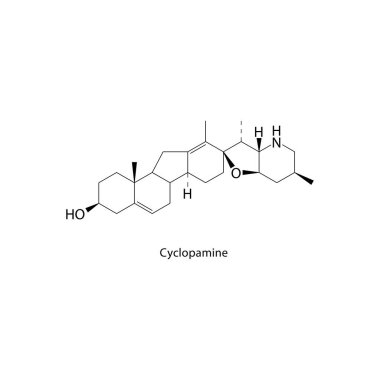Kiklopamin iskelet yapısı. Alkaloit bileşik şematik çizim. Basit diyagram, kimyasal formül..