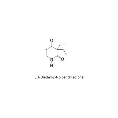 3,3-Dietil-2,4-piperidinedione iskelet yapısı. Diketopiperidine bileşik şematik çizim. Basit diyagram, kimyasal formül..