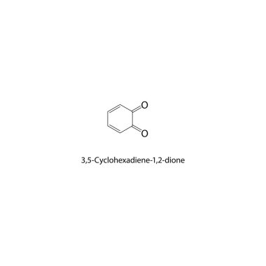 3,5-Cyclohexadiene-1,2-dione iskelet yapısı. Diketone bileşik şematik çizim. Basit diyagram, kimyasal formül..