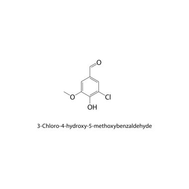 Kimyasal bileşiğin şematik moleküler strüksiyonu 3-Chloro-4-hidroksi-5-methoxybenzaldehyde, vektör çizimi