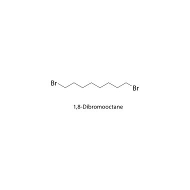 1,8-Dibromooctane skeletal structure. Halogenated alkane compound schematic illustration. Simple diagram, chemical formula.