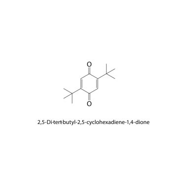 2,5-Di-tert-butyl-2,5-cyclohexadiene-1,4-dione skeletal structure. Hindered quinonoid compound compound schematic illustration. Simple diagram, chemical formula.