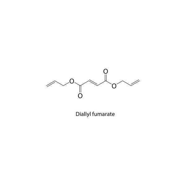 Диаллилфумаратная структура скелета. Схематическая иллюстрация соединения диен эфира. Простая диаграмма, химическая формула.