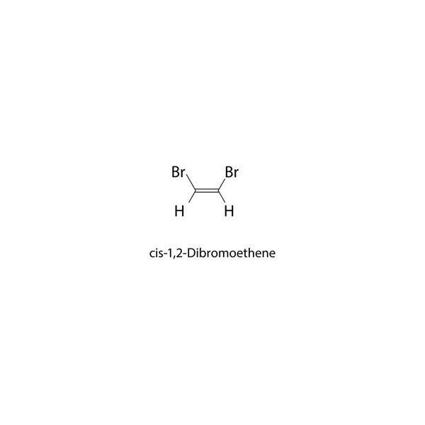 cis-1,2-Dibromoethene skeletal structure. Halogenated alkene compound schematic illustration. Simple diagram, chemical formula.