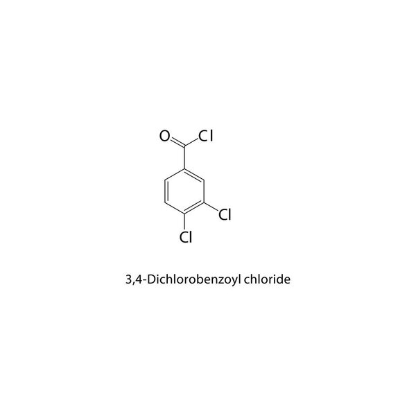3,4-Dichlorobenzoyl chloride skeletal structure. acid chloride compound schematic illustration. Simple diagram, chemical formula.