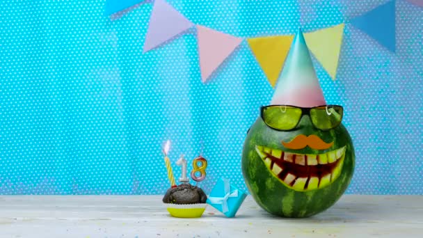 Espacio Copia Felicitación Cumpleaños Creativo Para Dieciocho Años Edad Tarjeta — Vídeos de Stock