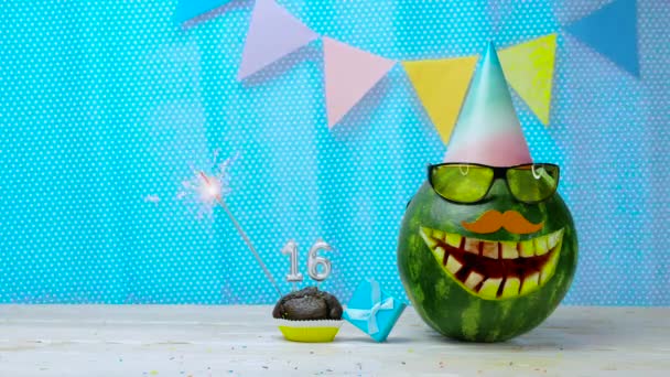 Saludos Cumpleaños Creativos Copian Espacio Para Dieciséis Años Edad Tarjeta — Vídeo de stock