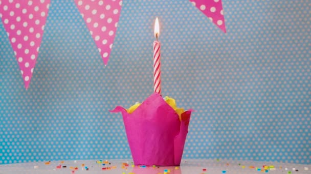 Happy Birthday Pink Muffin Burning Candles Happy Birthday Greetings Any — Stock Video