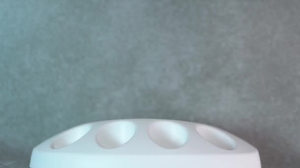 Мягкий Фокус Анимации Остановки Движения Многоцветные Зубные Щетки Белом Чехле — стоковое видео