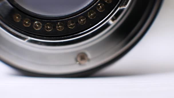 Close Bayonet Camera Microcircuit Contacts Macro Shot Lens Mount — Stock Video
