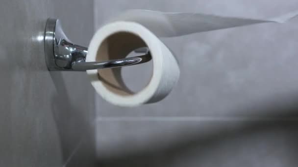 남자는 화장지를 변기에 보관함에 화장지를 놓으라 화장실에서 두루마리를 — 비디오