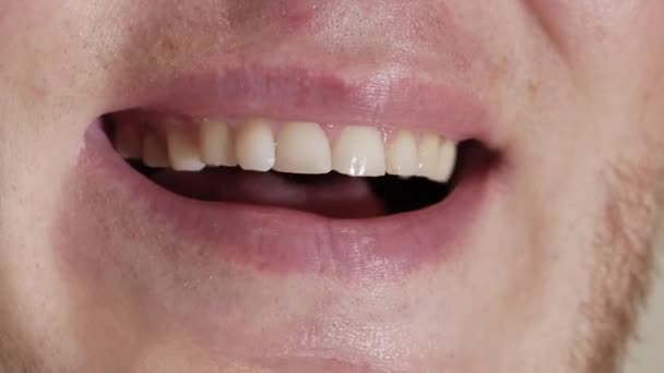 Dentes Masculinos Brancos Perfeitos Conceito Dentes Bem Tratados Brancos Saudáveis — Vídeo de Stock
