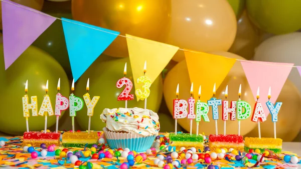 Cupcake Creme Candle Twenty Three Happy Birthday Colorful Card Birthday — стоковое фото