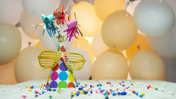 Creative congratulations on your birthday, festive background with balloons, decorations for the holiday, copy space