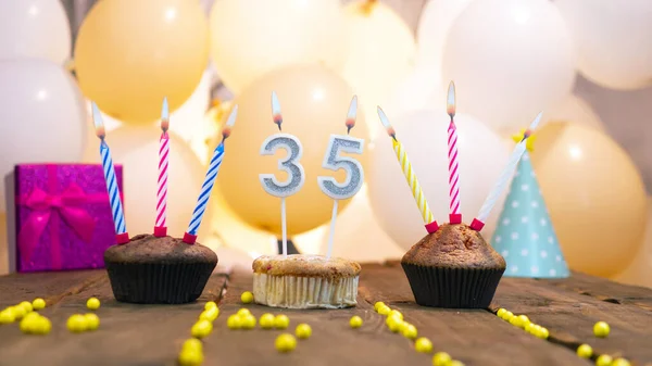Beautiful Birthday Card Girl Number Cupcake Background Balloons Happy Birthday — Zdjęcie stockowe