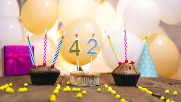 Beautiful Birthday Card Girl Number Cupcake Background Balloons Congratulations Birthday — Zdjęcie stockowe