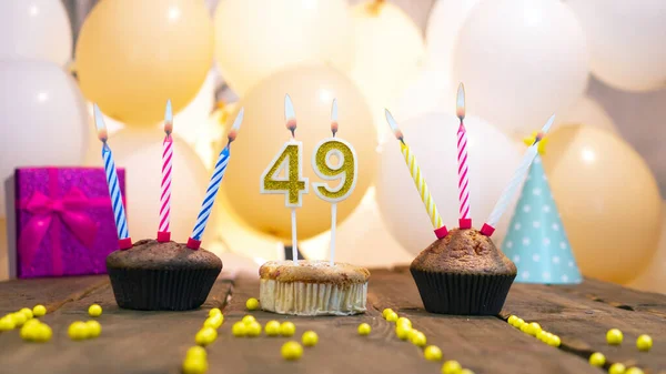 Beautiful Birthday Card Woman Number Cupcake Background Balloons Happy Birthday — Zdjęcie stockowe