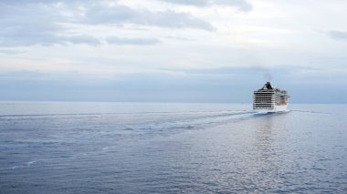 Tourist Msc Divina ship cruise close-up, Cruise ship at sea. Editorial Italy Genoa 07.11.2019