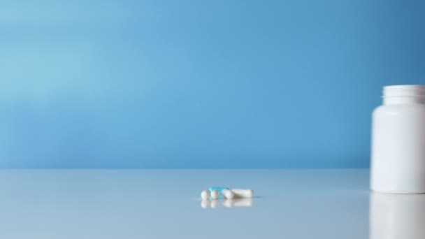 Capsules Medical Copyspace Background Slide Jars Medical Pills White Table — Video