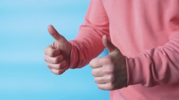 Body Language Thumbs Blue Background Finger Gesture Wow Cool Two — Stock Video