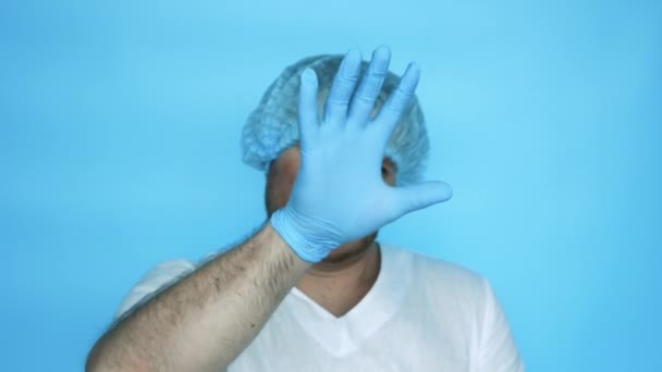 Doktor Hayır Diyor Jesti Durdur Tıp Çalışanı Kızgın Eliyle Işaret — Stok video