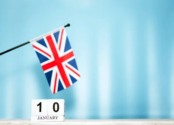 Calendário Janeiro Com Bandeira Britânica Com Número Cubos Calendário Com — Fotografia de Stock