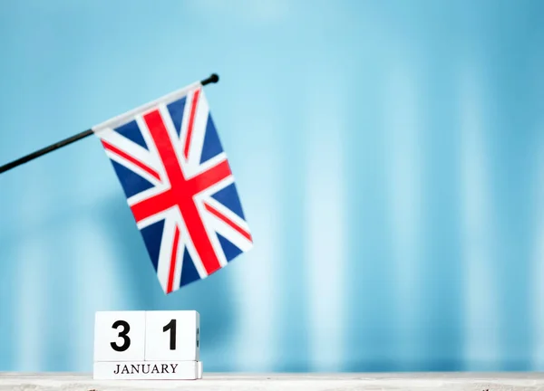 Calendário Janeiro Com Bandeira Britânica Com Número Calendário Cubos Com — Fotografia de Stock