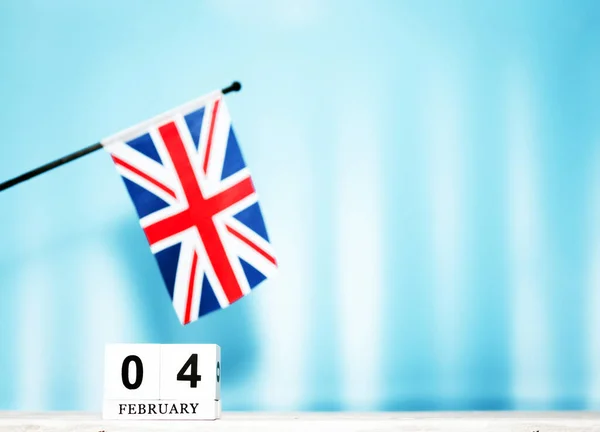 Calendário Fevereiro Com Bandeira Britânica Com Número Cubos Calendário Com — Fotografia de Stock
