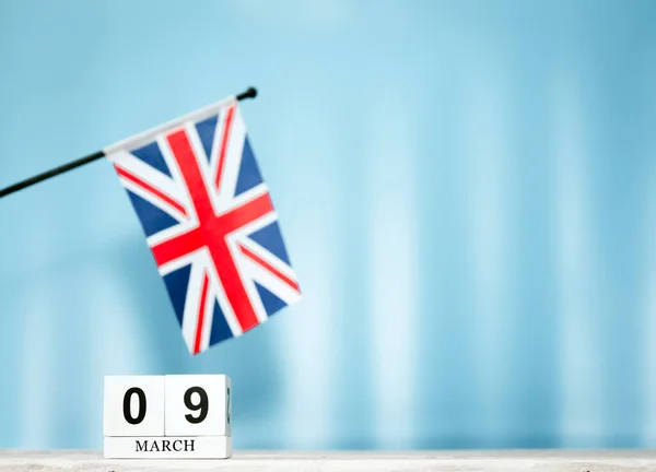 Calendário Março Com Bandeira Britânica Com Número Cubos Calendário Com — Fotografia de Stock