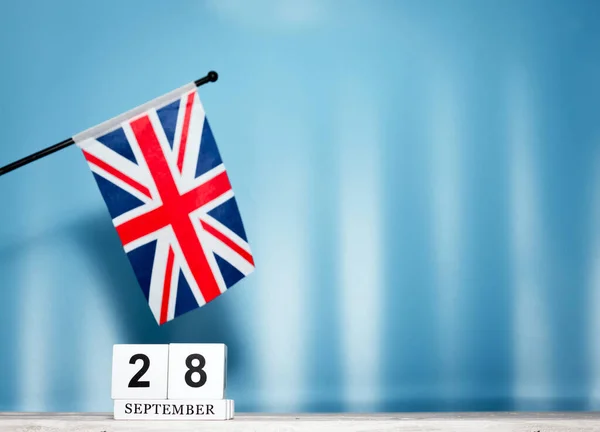 9月28日 イギリス国旗掲揚 数字でカレンダーキューブ スペースコピー — ストック写真