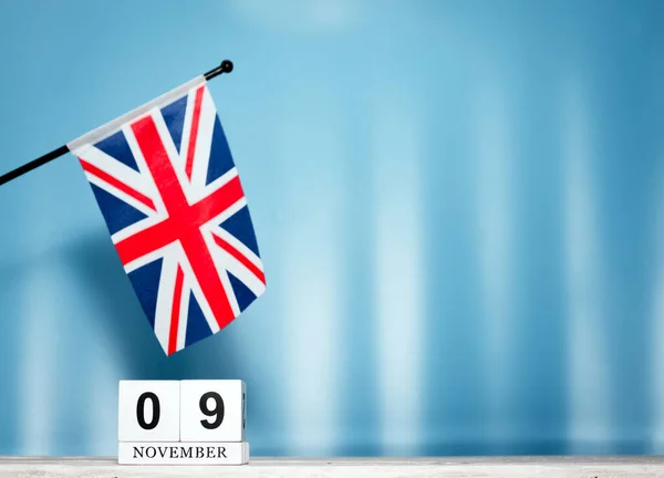Calendário Novembro Com Bandeira Britânica Com Número Cubos Calendário Com — Fotografia de Stock