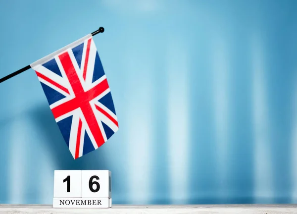Calendário Novembro Com Bandeira Britânica Com Número Cubos Calendário Com — Fotografia de Stock