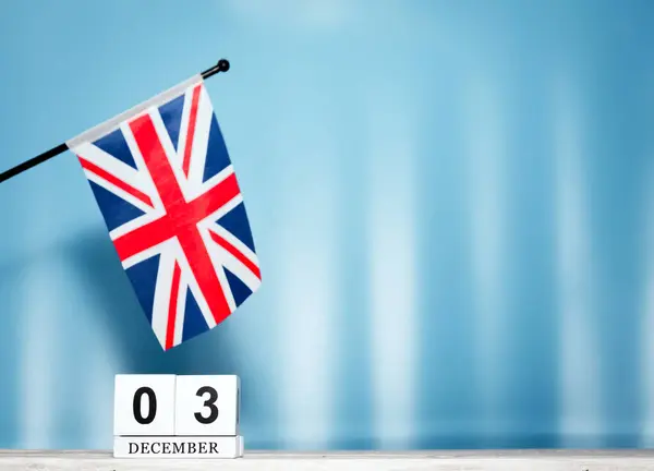 Calendário Dezembro Com Bandeira Britânica Com Número Cubos Calendário Com — Fotografia de Stock
