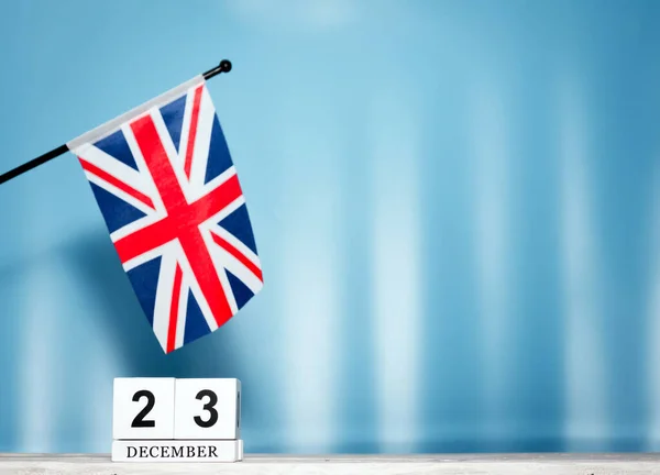 Calendário Dezembro Com Bandeira Britânica Com Número Cubos Calendário Com — Fotografia de Stock