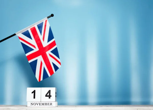 Ноябрь Календарь Британским Флагом Номером Кубы Календаря Числами Копирование Пространства — стоковое фото