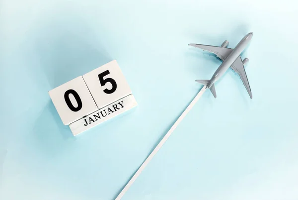 Calendario Enero Con Número Vista Superior Calendario Con Avión Pasajeros — Foto de Stock