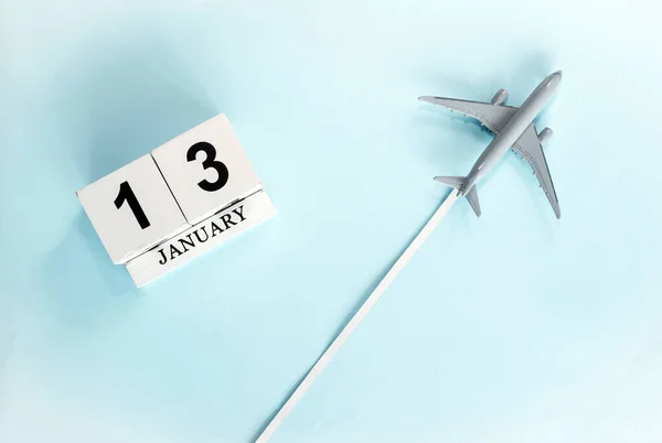 Calendario Enero Con Número Vista Superior Calendario Con Avión Pasajeros — Foto de Stock
